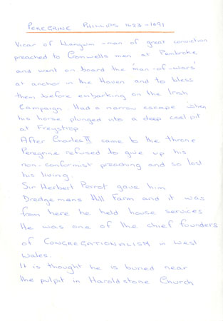 Information about Peregrine Phillips 1623 � 1691 vicar of Llangwm Pembrokeshire